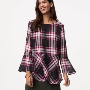Loft Plaid Peplum Blouse L